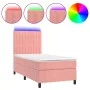 Box spring bed with mattress and LED pink velvet 90x200 cm by vidaXL, Beds and slatted bases - Ref: Foro24-3136226, Price: 31...