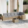 Set sofás de jardín 7 piezas y cojines ratán sintético beige