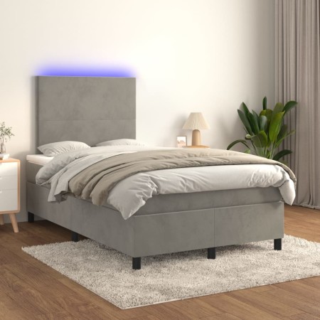 Cama box spring colchón y LED terciopelo gris claro 120x200 cm de vidaXL, Camas y somieres - Ref: Foro24-3135993, Precio: 414...