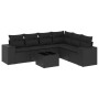 Set de comedor de jardín 7 pzas y cojines ratán sintético negro