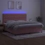 Box spring bed with mattress and LED pink velvet 200x200 cm by vidaXL, Beds and slatted bases - Ref: Foro24-3136328, Price: 6...