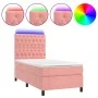 Box spring bed with mattress and LED pink velvet 90x200 cm by vidaXL, Beds and slatted bases - Ref: Foro24-3136286, Price: 33...