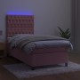 Box spring bed with mattress and LED pink velvet 90x200 cm by vidaXL, Beds and slatted bases - Ref: Foro24-3136286, Price: 34...