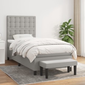 Cama box spring con colchón tela gris claro 90x200