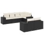 Set de comedor de jardín 7 pzas y cojines ratán sintético negro