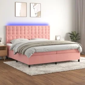 Box spring bed with mattress and LED pink velvet 200x200 cm by vidaXL, Beds and slatted bases - Ref: Foro24-3136388, Price: 5...