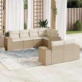 Set sofás de jardín 7 piezas y cojines ratán sintético beige Set sofás de jardín 7 piezas y cojines ratán sintético beige