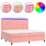Cama box spring colchón y LED terciopelo rosa 200x200 cm de vidaXL, Camas y somieres - Ref: Foro24-3136388, Precio: 597,22 €,...