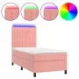 Box spring bed with mattress and LED pink velvet 80x200 cm by vidaXL, Beds and slatted bases - Ref: Foro24-3136214, Price: 32...