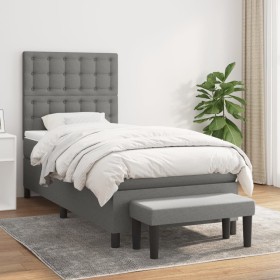 Cama box spring con colchón tela gris oscuro 90x200 cm