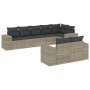 Set de sofás de jardín 8 pzas y cojines ratán sintético gris