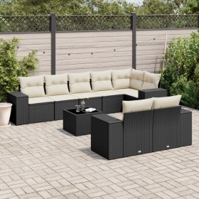 Set de sofás de jardín 8 piezas y cojines ratán sintético negro