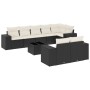 Set de sofás de jardín 8 piezas y cojines ratán sintético negro
