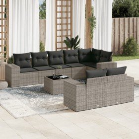 Set de muebles de jardín 9 pzas y cojines ratán sintético gris