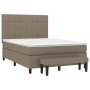 Cama box spring con colchón tela gris taupe 140x20