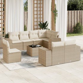 Set de sofás de jardín 9 pzas con cojines ratán sintético beige
