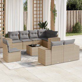 Set de sofás de jardín 9 pzas con cojines ratán sintético beige Set de sofás de jardín 9 pzas con cojines ratán sintético beige