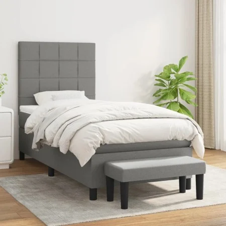 Box spring bed with dark gray fabric mattress 100x200 cm by vidaXL, Beds and slatted bases - Ref: Foro24-3136574, Price: 386,...