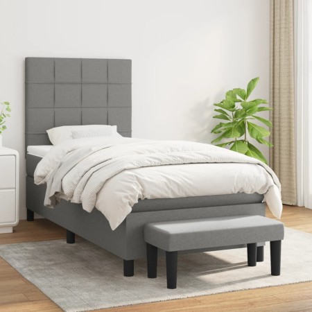 Cama box spring con colchón tela gris oscuro 100x200 cm de vidaXL, Camas y somieres - Ref: Foro24-3136574, Precio: 393,75 €, ...