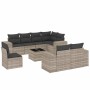 Set muebles jardín 9 pzas y cojines ratán sintético gris claro