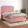 Cama box spring colchón y LED terciopelo rosa 140x200 cm de vidaXL, Camas y somieres - Ref: Foro24-3136370, Precio: 488,89 €,...