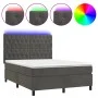 Box spring bed with mattress and LED dark gray velvet 140x200 cm by vidaXL, Beds and slatted bases - Ref: Foro24-3136306, Pri...