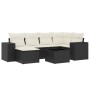 Set de comedor de jardín 7 pzas y cojines ratán sintético negro