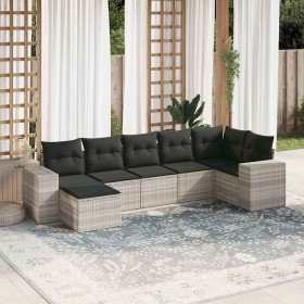 Set de sofás de jardín 7 pzas con cojines ratán PE gris claro