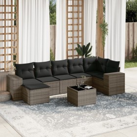 Set de sofás de jardín 8 pzas y cojines ratán sintético gris