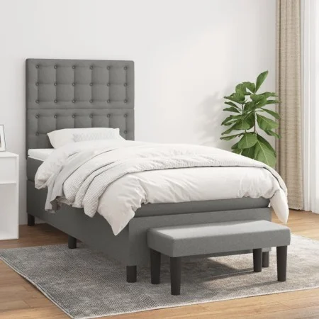 Box spring bed with dark gray fabric mattress 90x190 cm by vidaXL, Beds and slatted bases - Ref: Foro24-3136878, Price: 362,9...