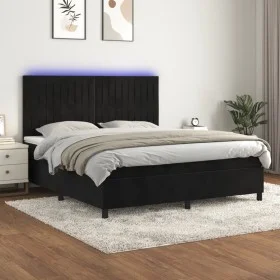 Box spring bed with mattress and LED black velvet 160x200 cm by vidaXL, Beds and slatted bases - Ref: Foro24-3136253, Price: ...