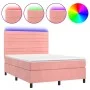 Box spring bed with mattress and LED pink velvet 140x190 cm by vidaXL, Beds and slatted bases - Ref: Foro24-3136184, Price: 4...