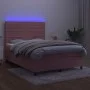 Box spring bed with mattress and LED pink velvet 140x190 cm by vidaXL, Beds and slatted bases - Ref: Foro24-3136184, Price: 4...
