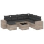 Set de sofás de jardín 8 pzas y cojines ratán sintético gris