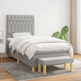 Cama box spring con colchón tela gris claro 90x200 cm