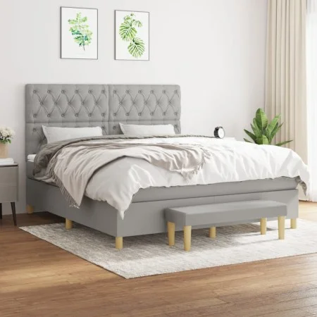 Box spring bed with light gray fabric mattress 160x200 cm by vidaXL, Beds and slatted bases - Ref: Foro24-3137405, Price: 631...