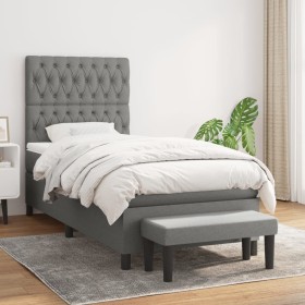 Cama box spring con colchón tela gris oscuro 90x200 cm