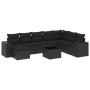 Set de sofás de jardín 8 piezas y cojines ratán sintético negro