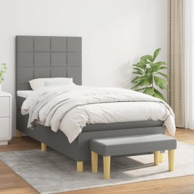 Cama box spring con colchón tela gris oscuro 90x190 cm