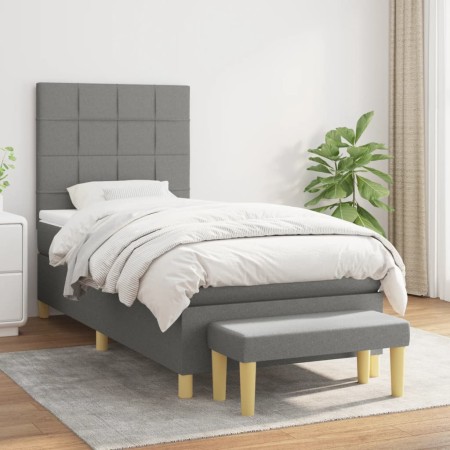 Cama box spring con colchón tela gris oscuro 90x190 cm de vidaXL, Camas y somieres - Ref: Foro24-3137118, Precio: 341,63 €, D...