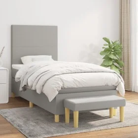 Box spring bed with light gray fabric mattress 90x200 cm by vidaXL, Beds and slatted bases - Ref: Foro24-3136965, Price: 346,...