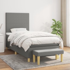 Cama box spring con colchón tela gris oscuro 100x200 cm