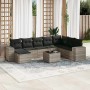 Set muebles jardín 9 pzas y cojines ratán sintético gris claro