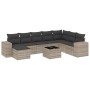 Set muebles jardín 9 pzas y cojines ratán sintético gris claro