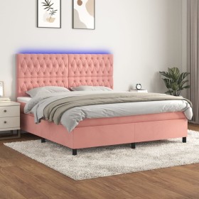 Boxspringbett mit Matratze und LED-Rosa-Samt 180x200 cm von vidaXL, Betten und Lattenroste - Ref: Foro24-3136322, Preis: 586,...
