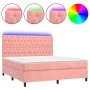 Cama box spring colchón y LED terciopelo rosa 180x200 cm de vidaXL, Camas y somieres - Ref: Foro24-3136322, Precio: 575,13 €,...