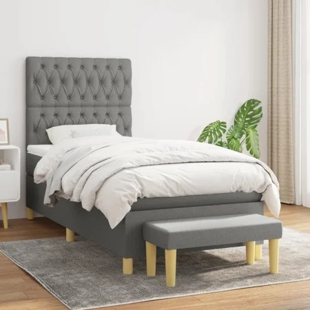 Box spring bed with dark gray fabric mattress 90x190 cm by vidaXL, Beds and slatted bases - Ref: Foro24-3137358, Price: 351,0...