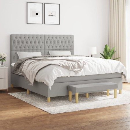Box spring bed with light gray fabric mattress 180x200 cm by vidaXL, Beds and slatted bases - Ref: Foro24-3137413, Price: 675...
