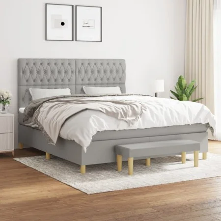 Box spring bed with light gray fabric mattress 180x200 cm by vidaXL, Beds and slatted bases - Ref: Foro24-3137413, Price: 676...
