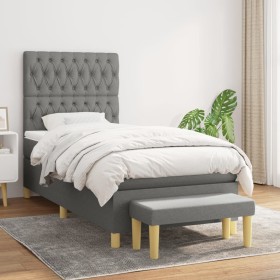 Cama box spring con colchón tela gris oscuro 90x200 cm